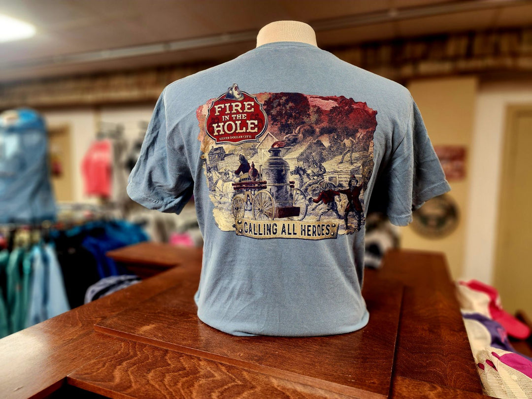 Fire in the Hole Calling all Heroes T-Shirt – Silver Dollar City