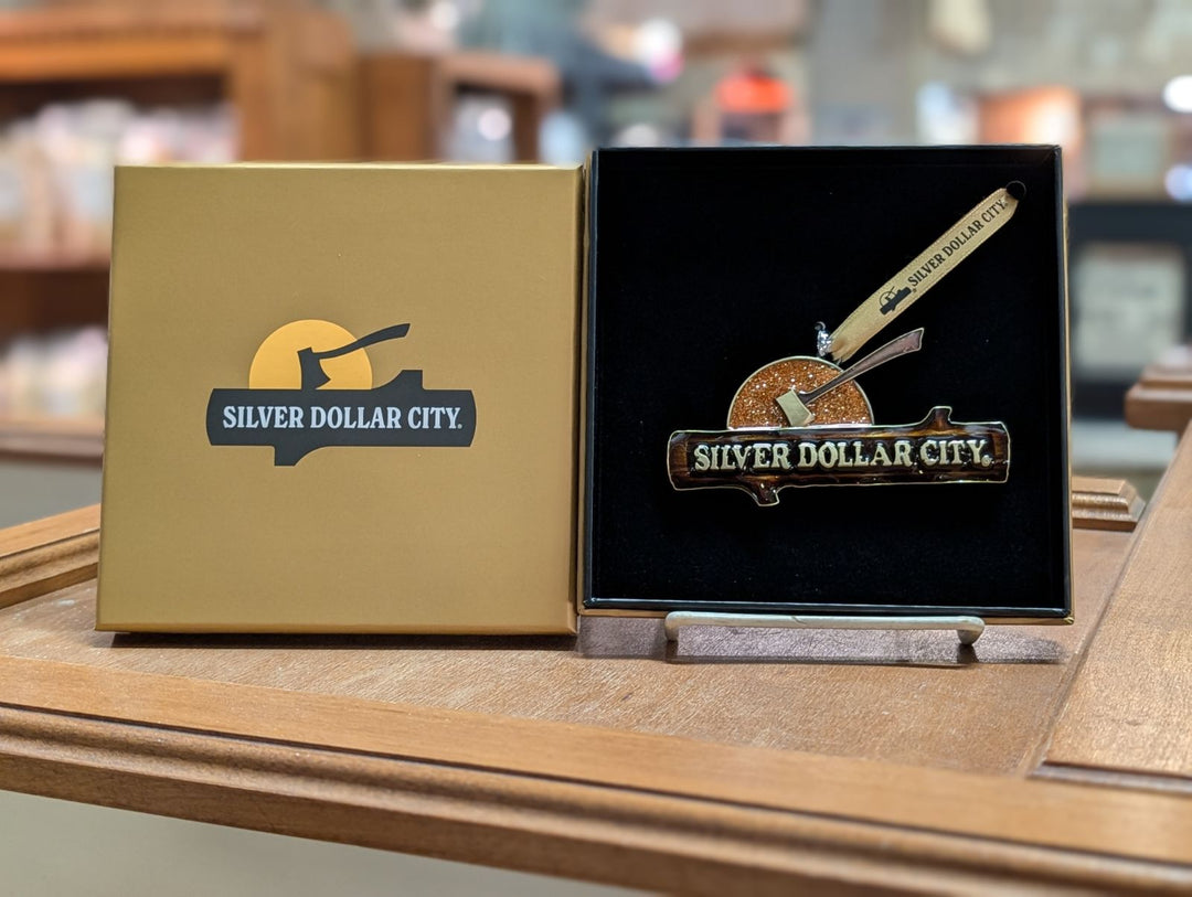 Silver Dollar City Log and Axe Metal Ornament